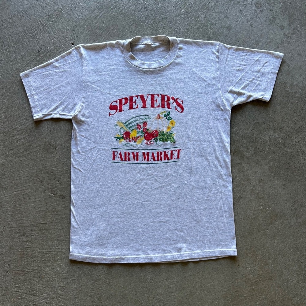 Vintage 80s Speyer's Farm Market Shirt Size Large Gray Grand Rapids Michigan